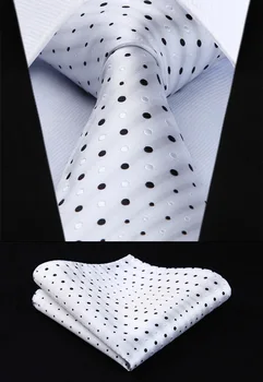 

TD603W8S White Black Polka Dot 3.4" Silk Woven Men Tie Necktie Handkerchief Set