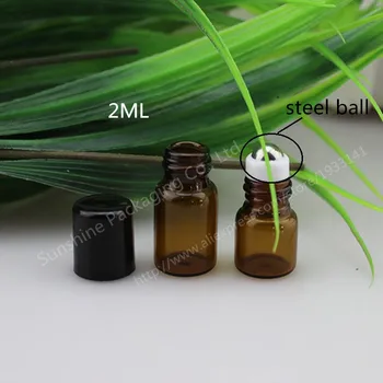 

500pcs 2ml Amber Roll On Roller Bottle for Essential Oils Refillable Perfume Bottle Deodorant Containers with Black lid