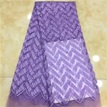 

Purple African Lace Fabric High Quality French Net Embroidery Tulle Lace Nigerian Sequins Fabric For Wedding Party Dress