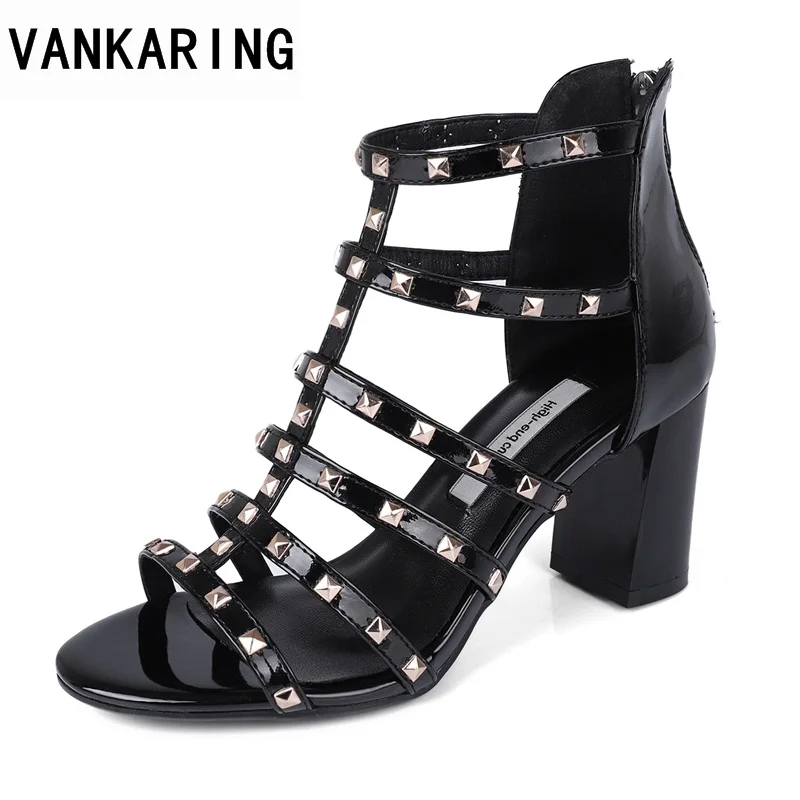 

VANKARING women shoes fashion high qulaity sexy high heels peep toe zipper shoes woman black wine red dress party casual sandals