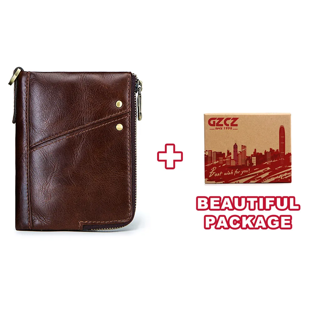 GZCZ мужской кошелек из натуральной кожи высокого качества Роскошный бренд двойная молния модный мужской кошелек маленькое отделение для монет портмоне - Цвет: Coffee-Box