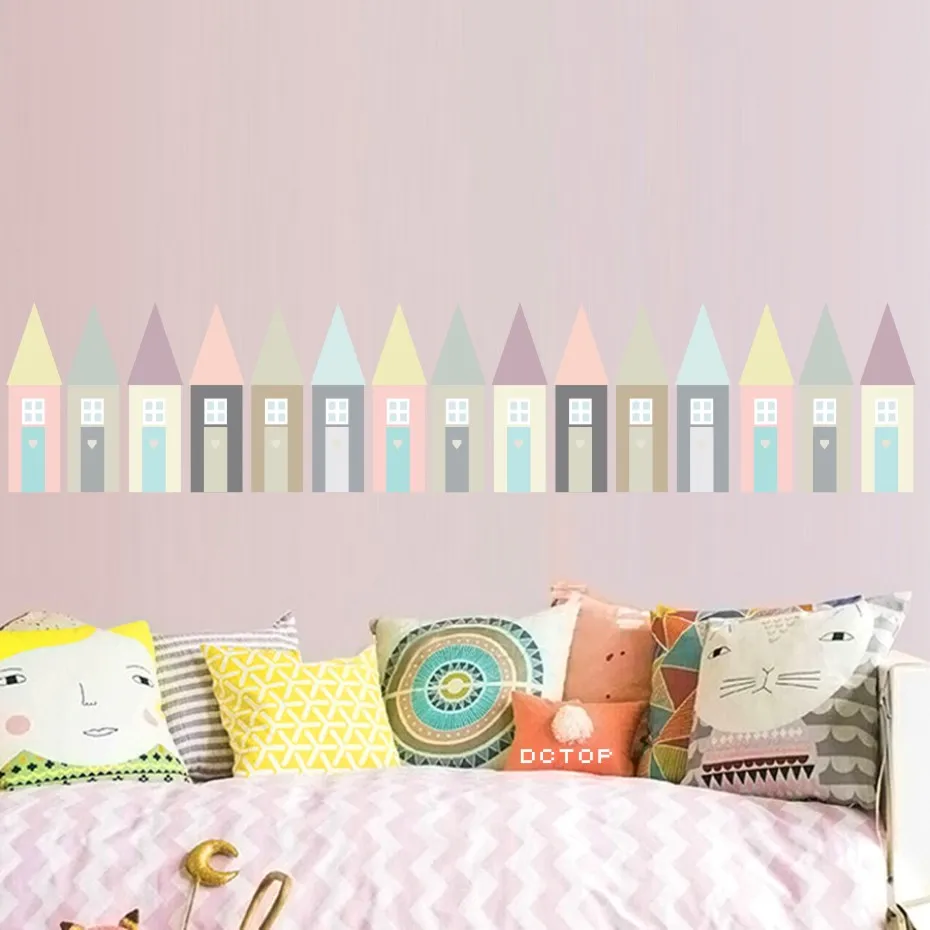 Colorful Pastel Houses Wall Decal Stickers For Kids Rooms Nursery