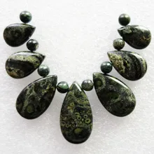 Интересно 7 шт. Kambaba каменная Подвеска бусина в виде слезы и 8 шт. Kambaba каменные бусы 5 мм SQ023