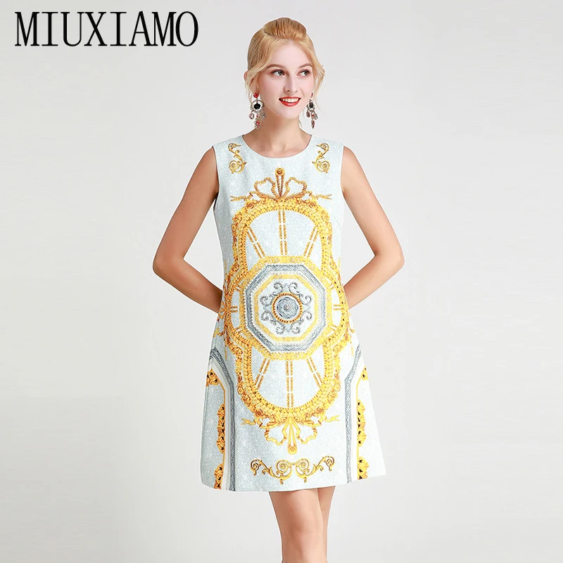 

MIUXIMAO 2019 Fashion Runway Design Fall Casual Dress Women's Sleeveless Tank Luxury Diamonds Vintage Dress Women vestidos