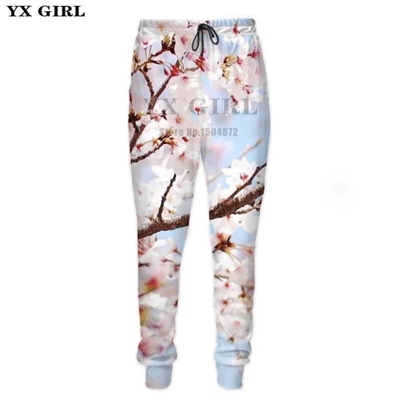 

YX Girl Unisex Hip Hop Pants Streetwear Sweat Pants Men Women Sweatpants 3d Cherry Peach Blossoms Track Pants Fitness Joggers