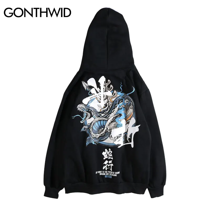 

GONTHWID Python Chinese Character Printed Pullover Fleece Hoodies Men 2019 Winter Hip Hop Casual Hooded Sweatshirts Streetwear