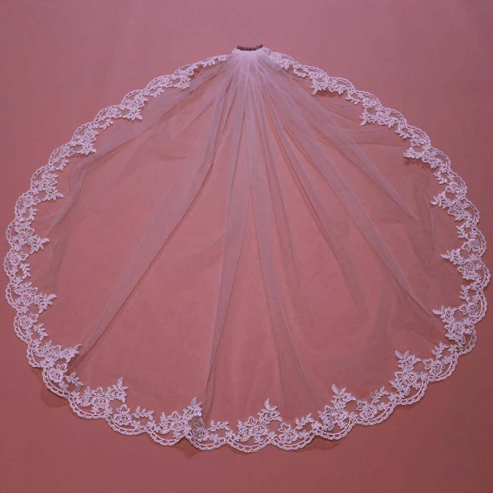 

New Arrival Lace Edge Short Wedding Veil with Comb Elegant One Layer White Ivory Tulle Bridal Veil Velos de Novia 2018