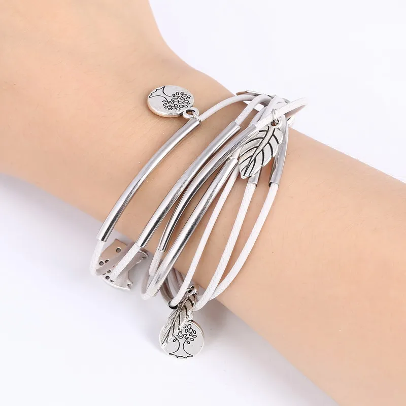 

2019 New Hot Jewelry Charm Silver Gold Multilayer Bracelet for Women Leaves Bird Pendant Bracelet Bangle Female Wholesale