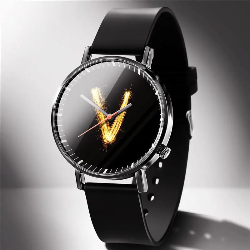 На заказ 26 букв мужские часы модные повседневные мужские часы индивидуальные уникальные мужские наручные часы резиновый ремешок для часов Часы Relogio