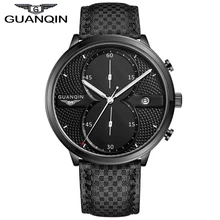 2016 Новая Мода Часы Мужчины Роскошь Лучший Бренд GUANQIN Большой Циферблат Полный Черный Спорт Кварцевые Часы Мужские Наручные Часы С Секундомером