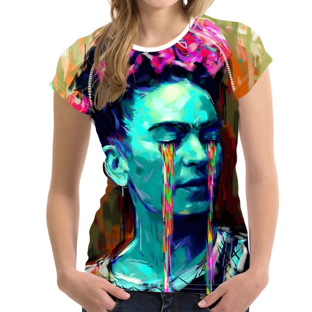 NoisyDesigns Funny Frida Kahlo Print Short Sleeve Tshirt Women's Casual Female Summer Tshirt Girl Lady Breathable Fitness Shirt Tops