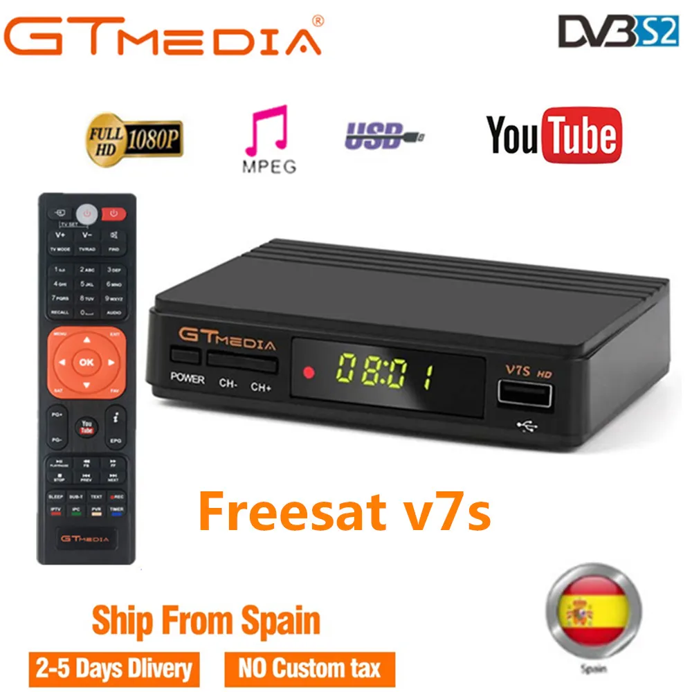 

Gtmedia Hot selling satellite TV receiver v7s HD support 1 Year Europe 7 cline to Spain DVB - S2 HD satellite decoder freesat v7