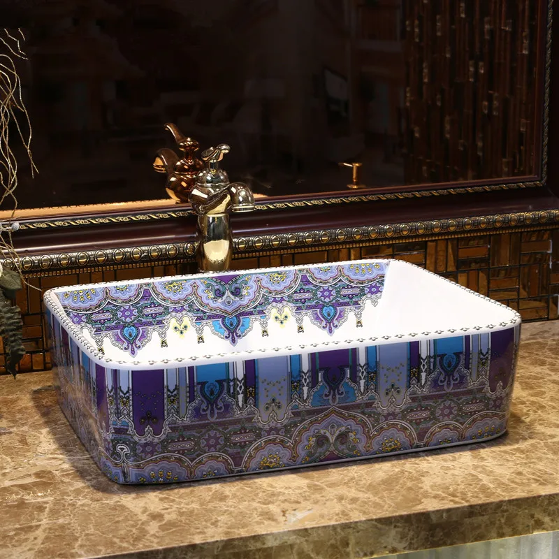 

Художественная роспись цветов, фарфоровая столешница, Washnasin керамическая раковина для ванной комнаты, раковины, керамические раковины, миски
