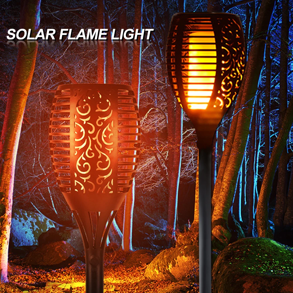 Flame Solar Torch Light Waterproof Flickering Warm White RGB Garden Lantern Lamp