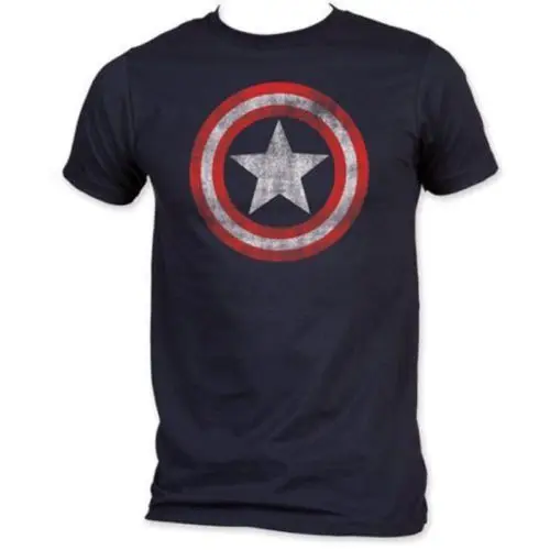 

Meihuida 2019 HOT Captain America Distressed Shield Logo Marvel Comics Adult Navy Shirt