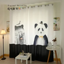 Персональная подгонка 2x оконная драпировка для мальчиков и девочек, занавеска для детской комнаты, покрывающая окно, тюль 200 см x 260 см, панда, медведь, белый, черный
