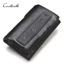 CONTACT’S genuine leather men key wallet small male purse with coin pocket key holder man pouch housekeeper high quality keyring
