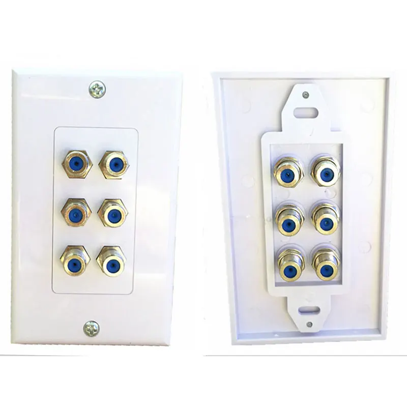 6Port Television Satellite Wall Plate RCA Coax Cable Coaxial Jack for