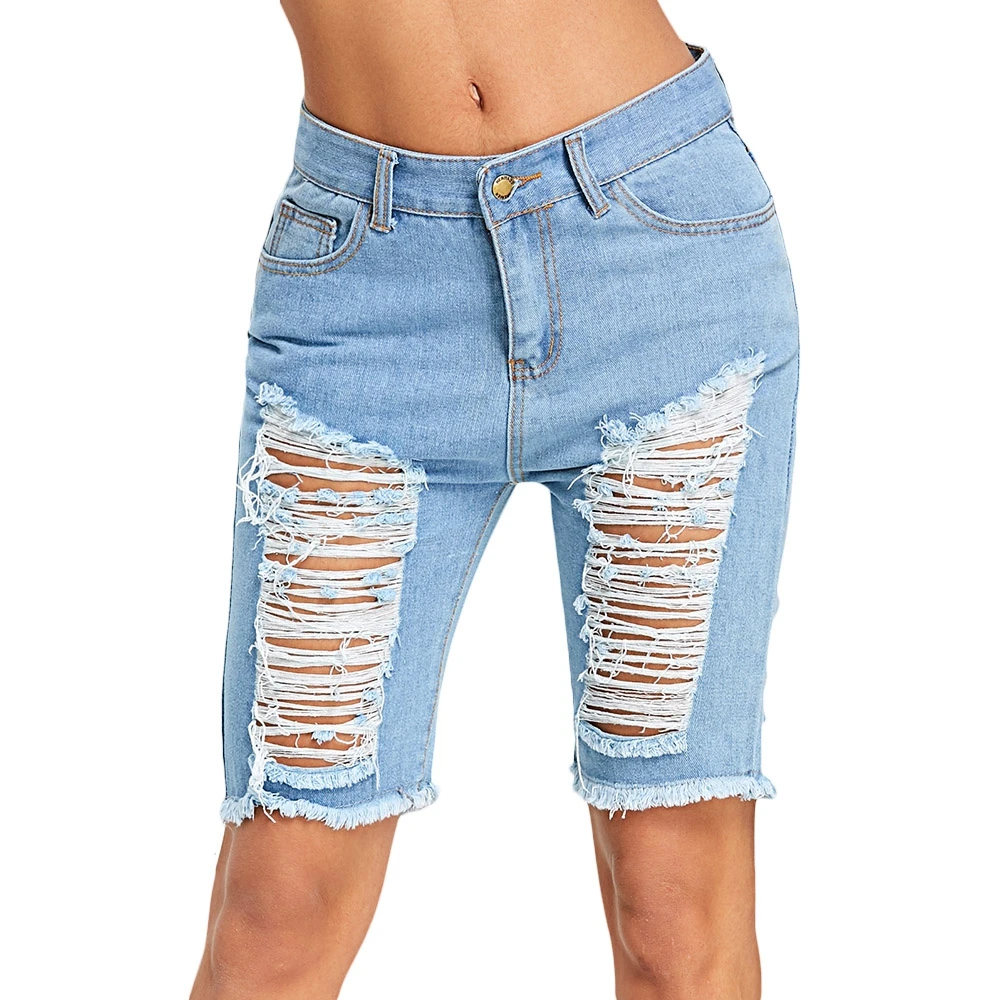 2017 Summer Ripped Jeans Short Pants Women Casual High Waist Ladies