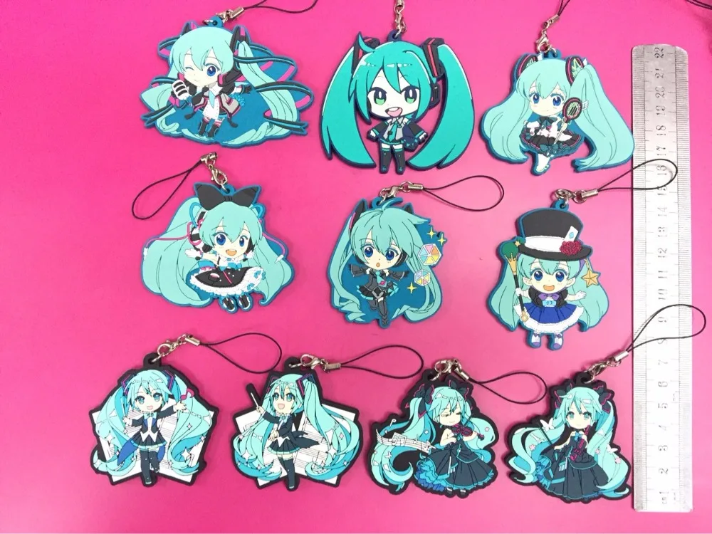

10 pcs/lot Anime Hatsune Miku Phone strap/Keychain pvc Figure Pendant toys gift