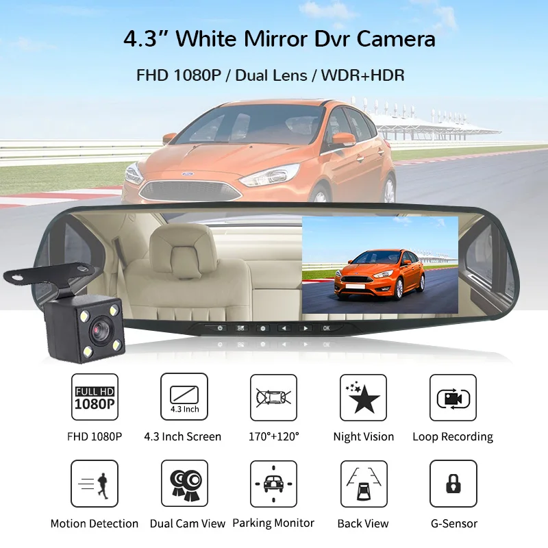 E ACE Автомобильный видеорегистратор FHD 1080P Авто Dashcam зеркало двойной Лен заднего