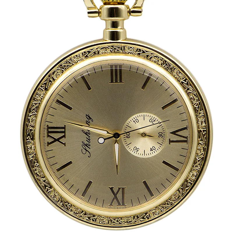 

Exquisite Open Face Mechanical Pocket Watch Roman Numbers Analog Display Pendant Clock with Necklace Chain for Men Women PJX1390