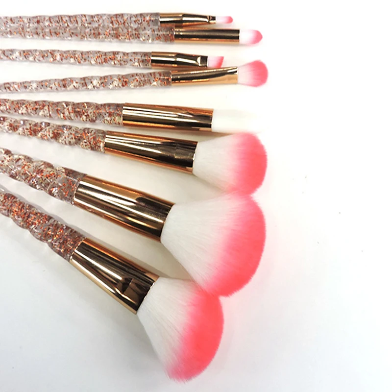 Crystal 8 PCS Unicorn Brush Makeup Brush Set Nylon Hair Eyebrow Eyeshadow Powder Rose Golden Portable Brushes