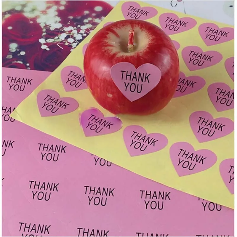 Hot-32-28mm-100pcs-lot-Pink-Heart-Shape-Thank-You-Stickers-self-adhesive-Seal-label-sticker