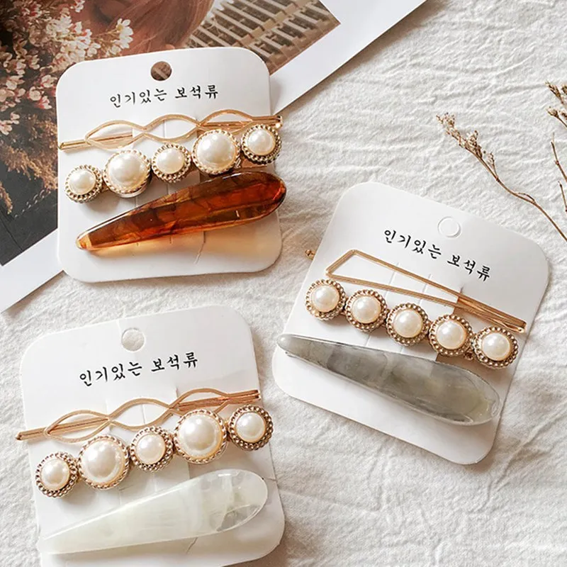 

1 Set Design Korea Japan Metal Gold Pearl Irregular Acetate Hair Clip For Women Girl Wedding Party Hair Accessories Jewelry