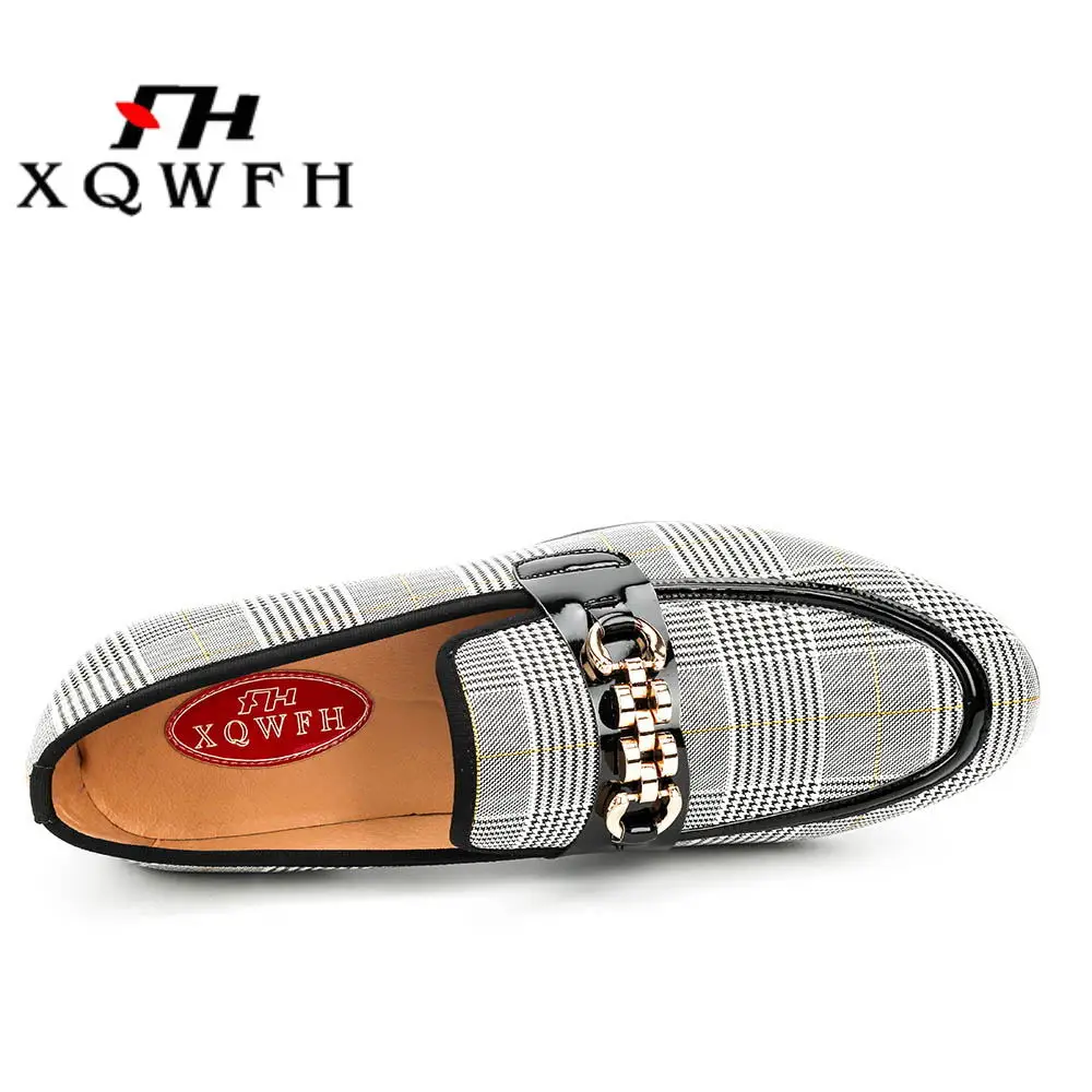 New Style Grid Printed Leather Men Shoes Gold Chain Buckle Fashion Slip On Dress Shoes Luxury Brand Men Business Shoes New Style Grid Printed Leather Men Shoes Gold Chain Buckle Fashion Slip On Dress Shoes Luxury Brand Men Business Shoes