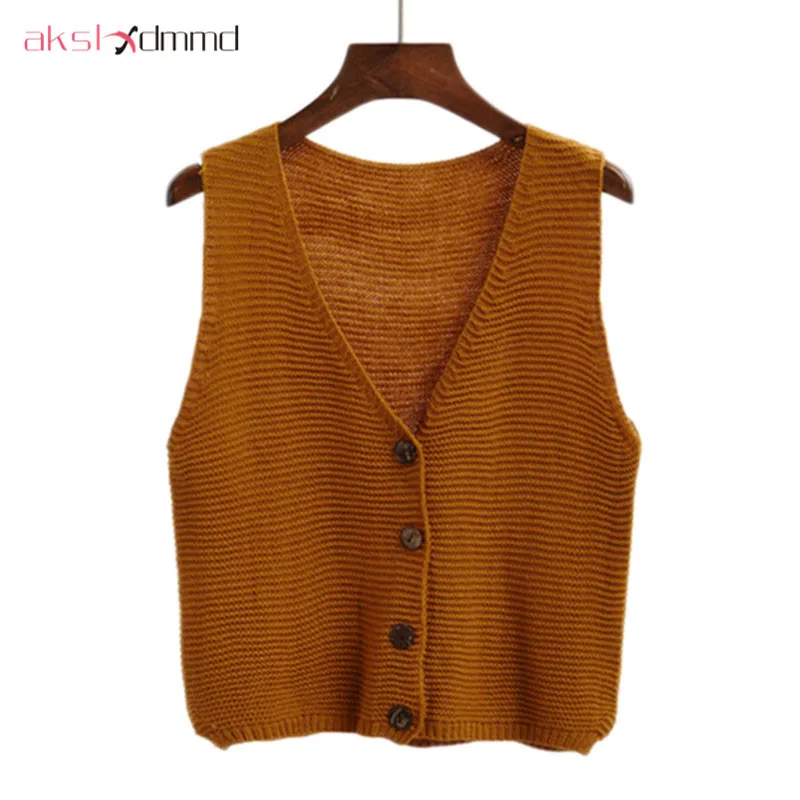 Goedkoop AKSLXDMMD Gebreide Vest Tops 2017 Nieuwe Vrouwen en Najaar V hals Mouwloos Single breasted Knitwear Vest Jas LH936