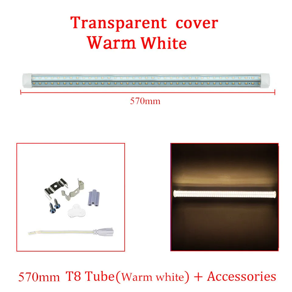Супер яркий светодиодный T8 ламповый Свет 110 V 220 V v-образная светодиодная ламповая лампа интегрированная 20 W 2835SMD для внутреннего освещения Теплый/Холодный белый - Испускаемый цвет: WW Transparent Cover