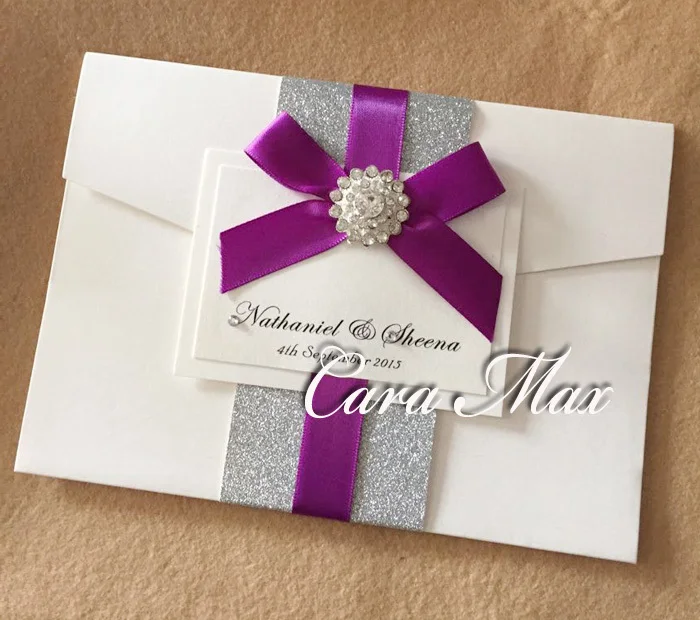  CA0709 Chic Modern Wedding Invitations with Ribbon and Crystal - 32225900835