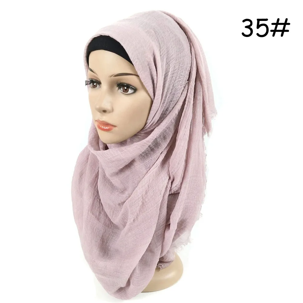 N12, 10 шт., высококачественный сморщенный хиджаб, шарф со складками, хлопковая вискоза, шарф, шаль без рисунка, мусульманская голова, хиджаб