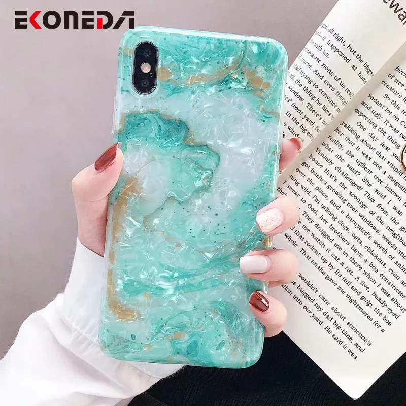 

EKONEDA Conch Shell Green Marble Case For iPhone X XS Max XR Case Silicone Soft Coque Cover For iPhone 7 Plus 6 6S 8 Plus Case