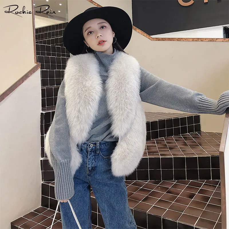 

New Winter Fashion Women Real Fox Fur Vest Lady Genuine Leather Fur Coat Warm Vest Fox Fur Jacket