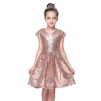 

Kids Knee Length Blue Hot Pink Pink Bling Bling Party Dresses Children Clothes One Pieces 2-7y Girls Gold Sequin Girls Dress