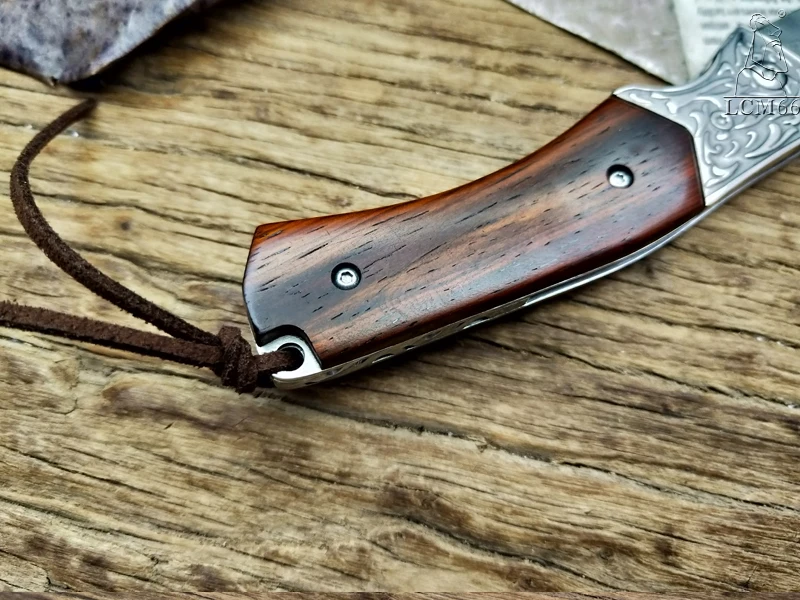 LCM66 дамасский складной нож ручной работы кованый нож охотничий нож 60HRC Палисандр Ручка с портативным ножом Инструменты острый открытый