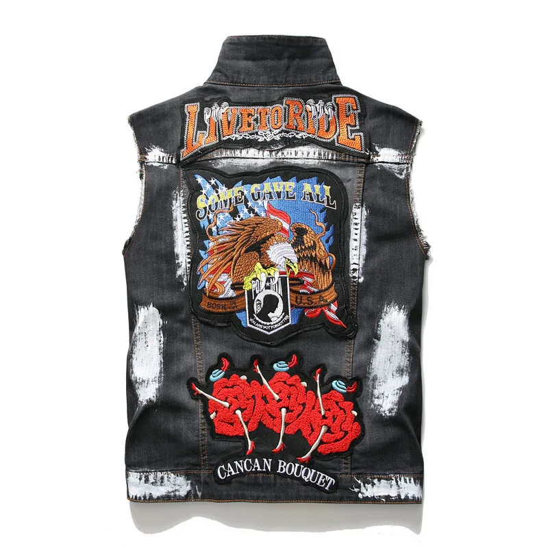 KIMSERE Для мужчин марка NEW FASHION Hi Street в стиле хип хоп рок джинсовые жилеты с