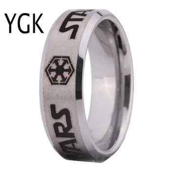 

YGK BRAND JEWELRY Hot Sales 8MM Silver Bevel With Matte Center Star Wars Design Men's Fashion Tungsten Wedding Ring
