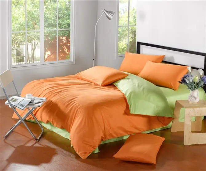 Cotton apple green orange solid pattern satin duvet comforter covers king bed in a bag sets 4