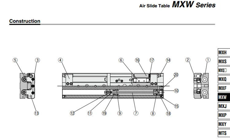 MXW12-50 MXW12-75 MXW12-100 MXW12-125 смт пневматический компонент слайдер цилиндра МСВ серии