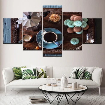 

Home Decor Canvas Painting Prints 5 Pieces Coffee Cup Pictures Kitchen Food Dessert House Modular Wall Art Poster Unframed