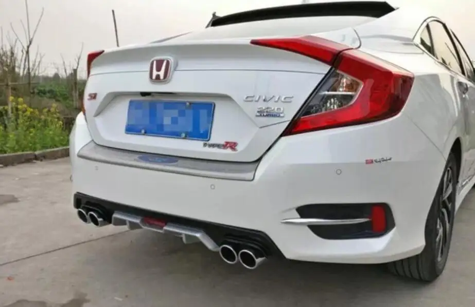 

ABS Special 4 outlet pipe Black Primer Car Rear Bumper Lip, Auto Car Diffuser Fit For Honda civic 2016 2017 2018 BY EMS
