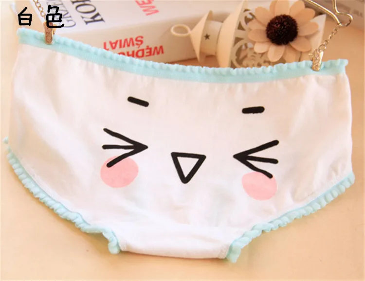 2017 Sale Cute Face Girls Low Waist Panties Female Candy Color Lace Briefs Casual Women Cotton Butt Pads Underwear (9)
