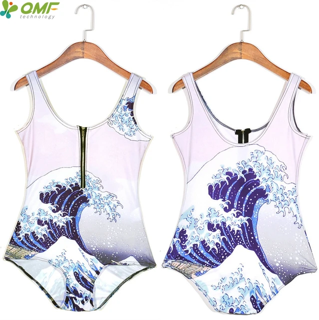 Blue Glowing Jellyfish Swimsuit Swimwear The Great Wave Off Kanagawa