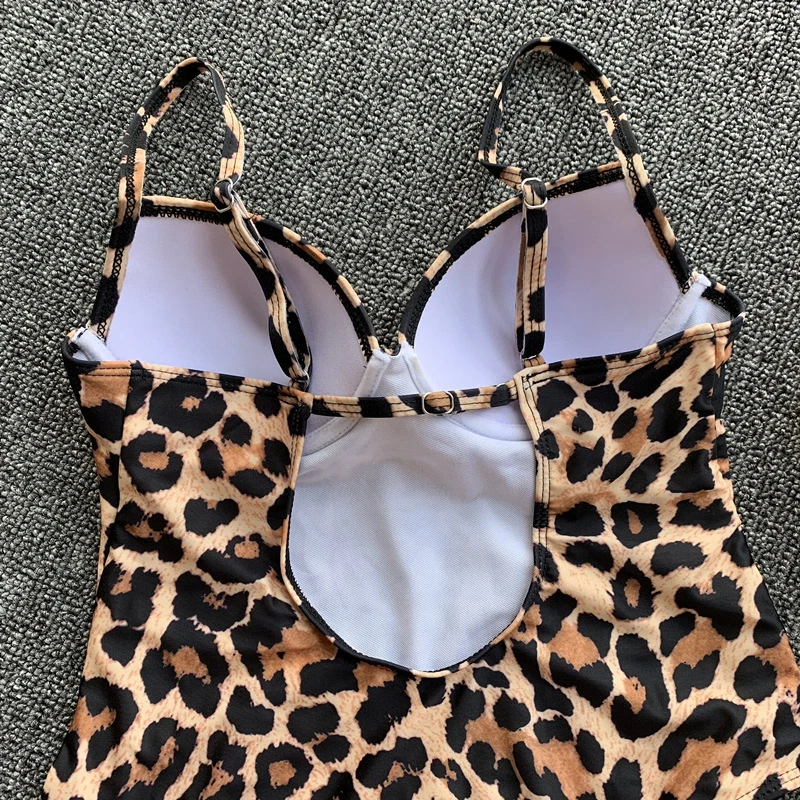 One Piece Push Up Swimsuit Women Swimwear Leopard Swimsuits Women New Arrival Straps Bodysuit Swimming Suit For Women Beach