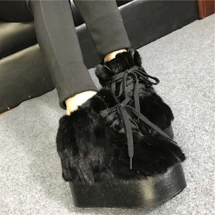 Теплые ботинки Eskimo из меха норки, женские зимние ботинки на толстой платформе С Разноцветными полосками на меху, зимние ботинки до середины