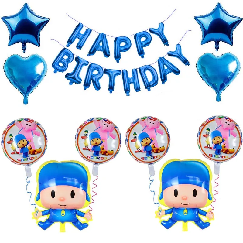 1 комплект мультфильм покойо фольги Воздушные шары синий день рождения украшения звезды воздушные шары с сердцем Baby Shower мальчик игрушки globos подарок