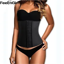 FeelinGirl Latex Waist Cincher Women Latex Waist Belt Corsets 4 Steel Boned Waist Trainer Fajas Rubber Body Shaper -E3